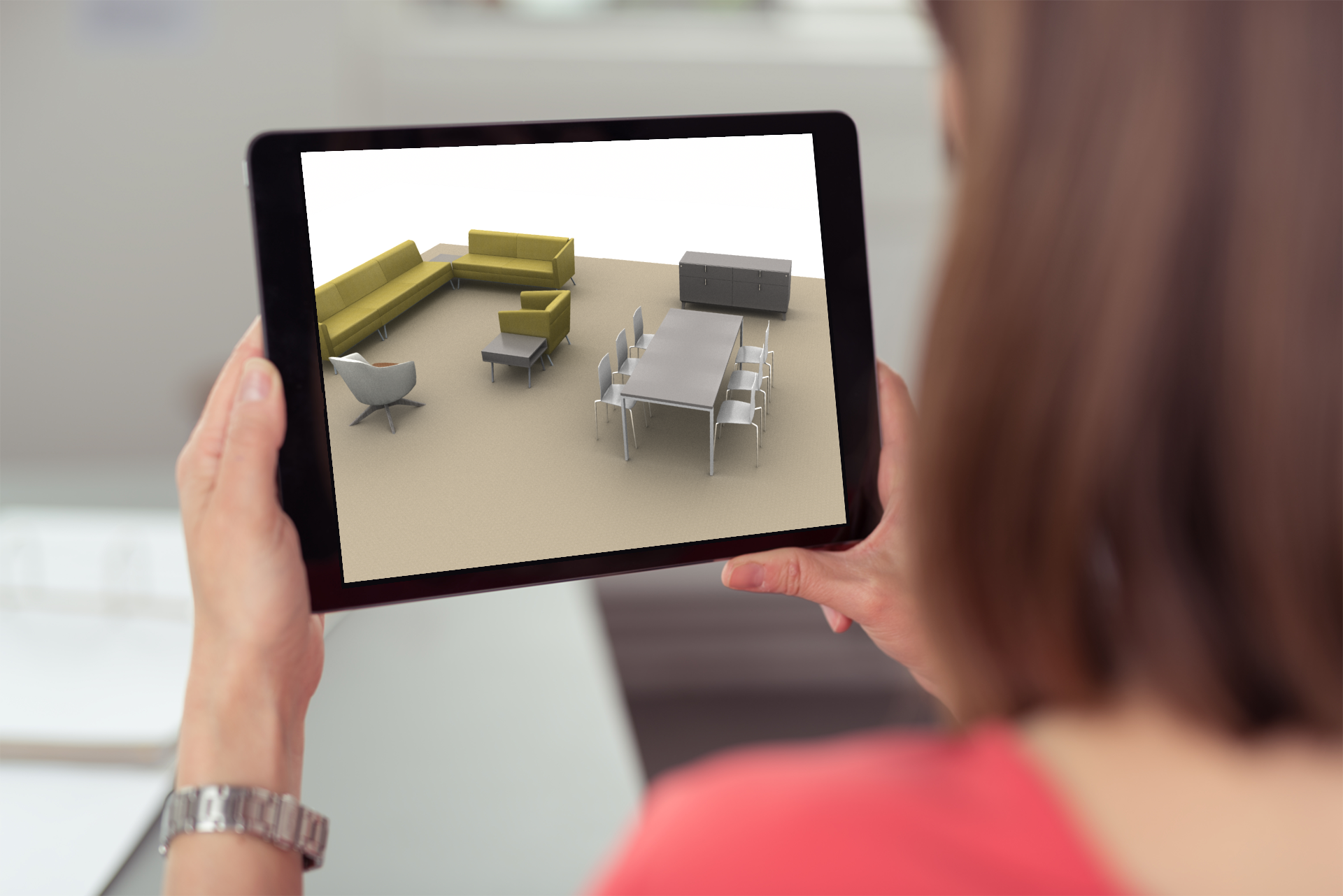 Someone viewing a render from The KITS collaborator on an iPad